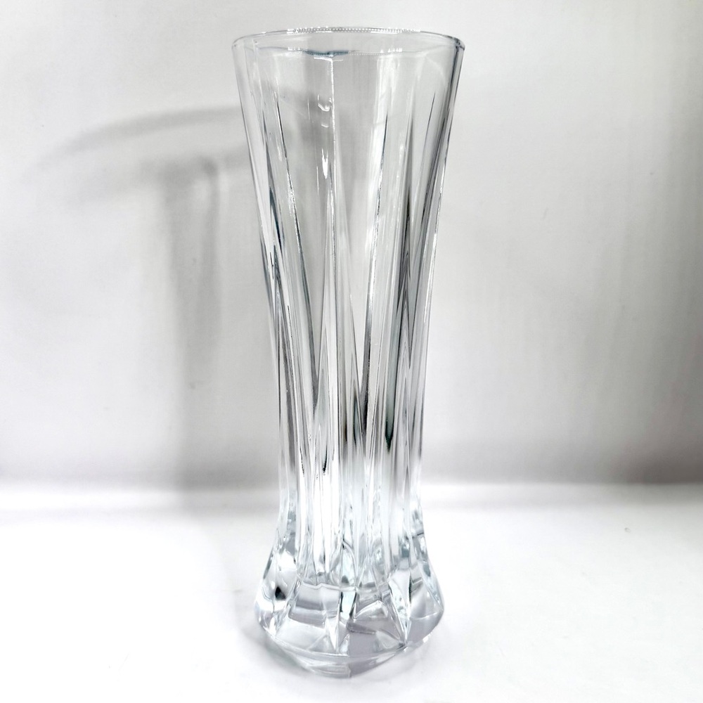 Vtg DePlomb 24%‎ Lead Crystal Fluted Footed Bud Vase 8" Heavy Cut Glass USA